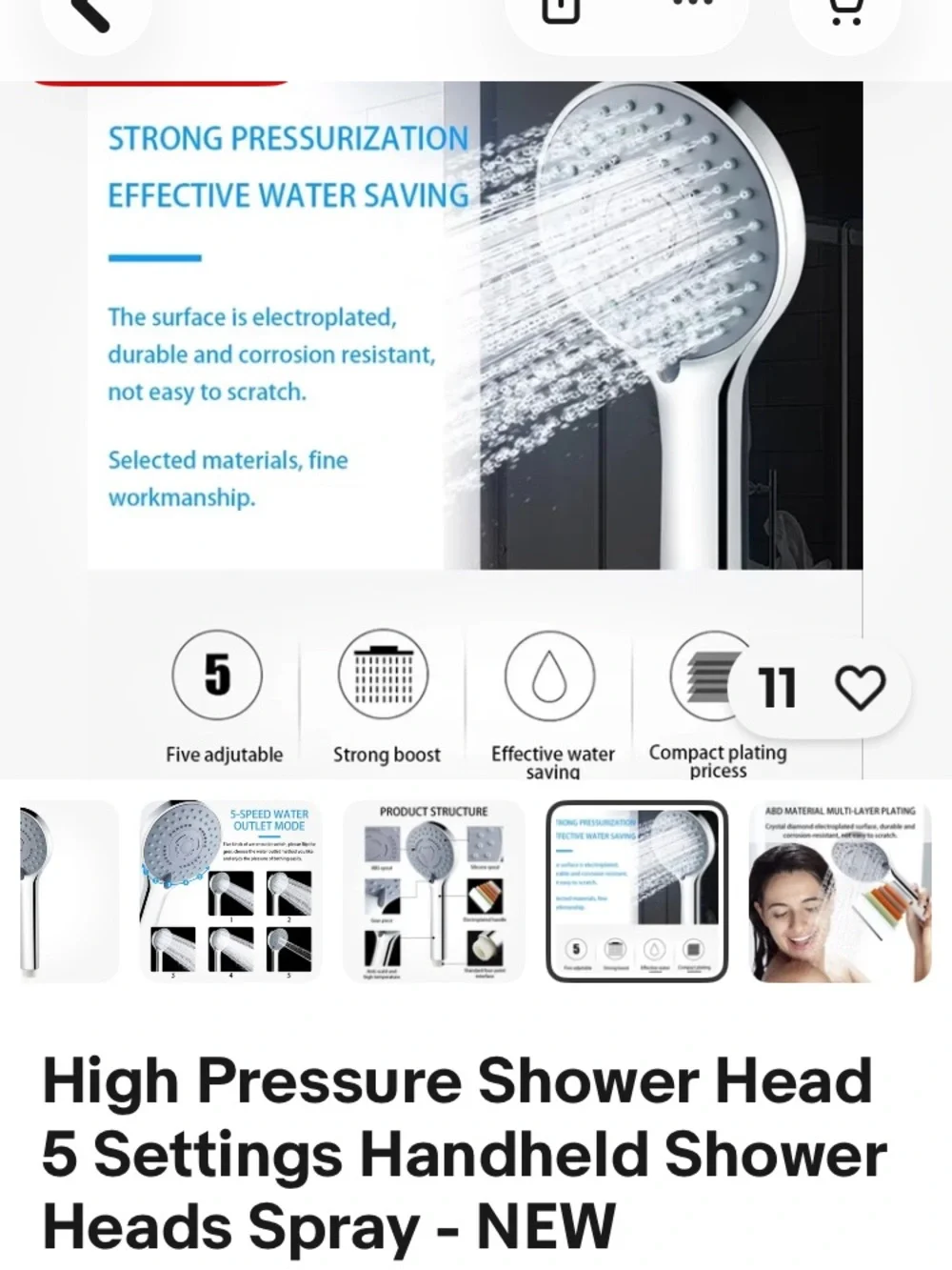 Chrome Handheld Shower Head - Sleek Single-Spray Design